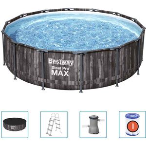 Bestway - Steel Pro MAX - Opzetzwembad inclusief filterpomp en accessoires- 427x107 cm - Houtprint - Rond