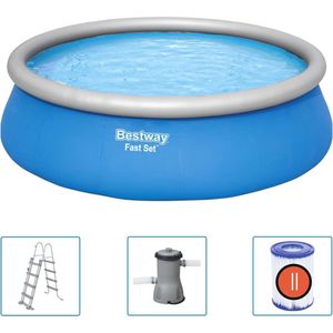 Bestway - Fast Set - Opblaasbaar Zwembad Inclusief Filterpomp en Zwembadtrap - 457x122 cm - Rond