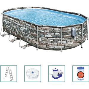 Bestway - Power Steel Swim Vista - Opzetzwembad inclusief filterpomp en accessoires - 610x366x122 cm - Steenprint
