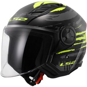 LS2 - OF616 Airflow II Brush - Open Face Helm - Zwart/Geel - Polycarbonaat