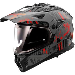 LS2 Helm Pioneer II Crazy MX702 - Mat Zwart - Rood - KPA-Materiaal