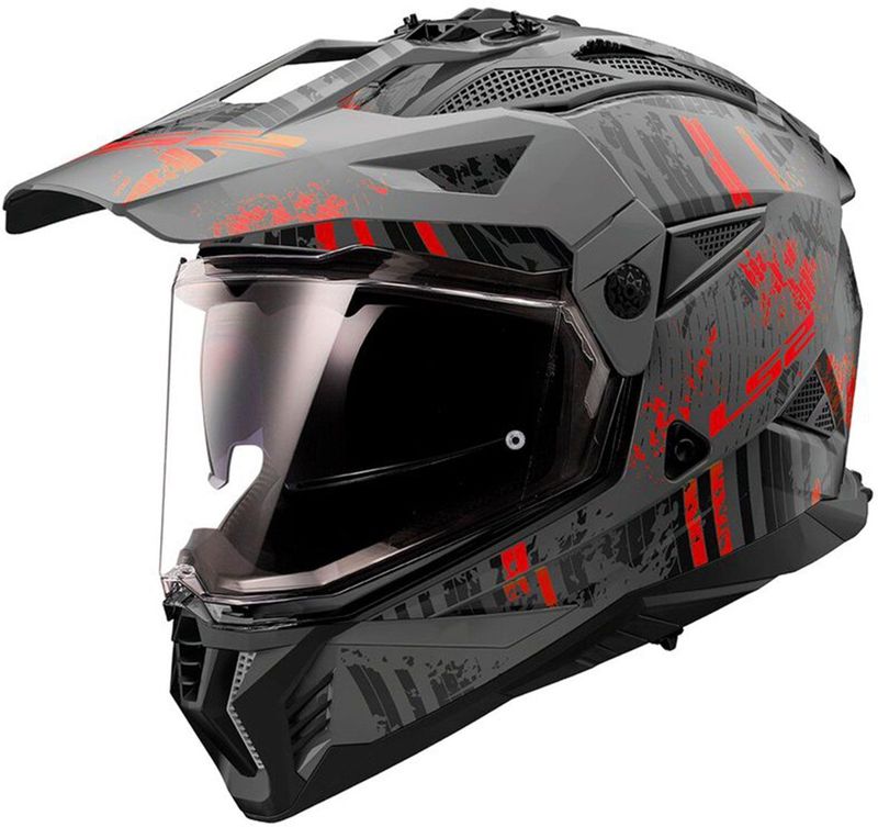 LS2 Helm Pioneer II Crazy MX702 - Mat Zwart - Rood - KPA-Materiaal