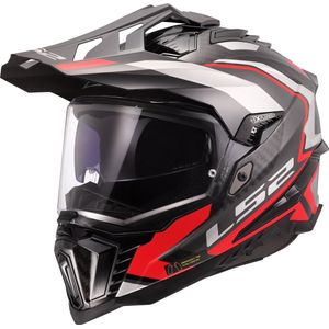 LS2 - Explorer Frontier Carbon - Motorhelm - Zwart/Rood