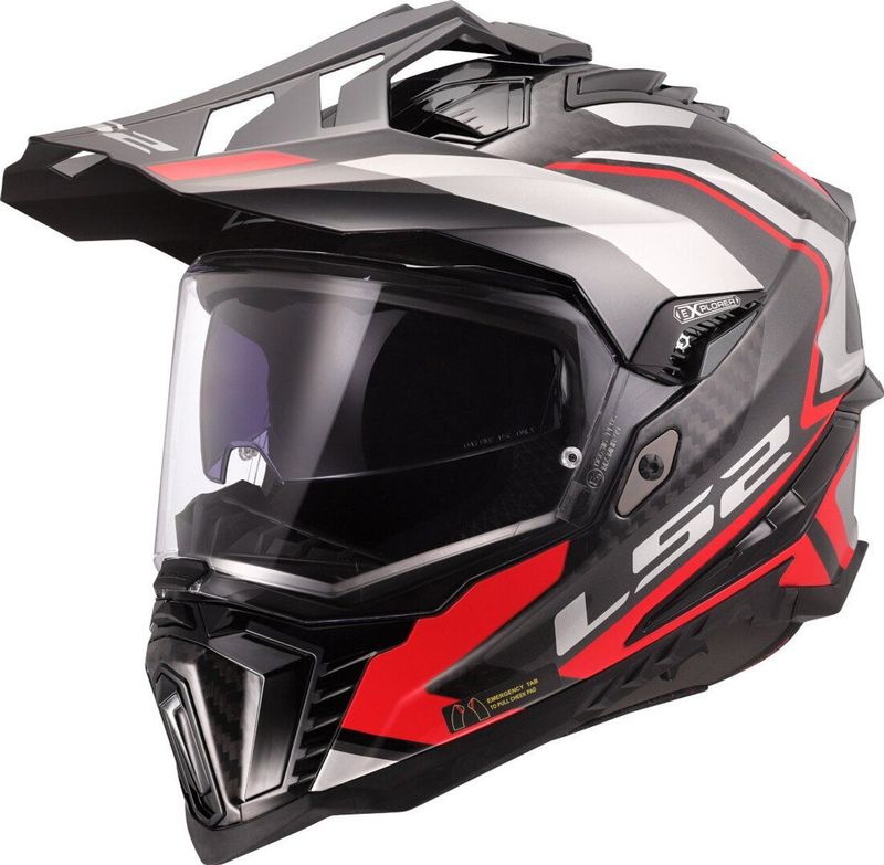 LS2 Helm Explorer Frontier Carbon - Zwart - Rood - Carbon Design