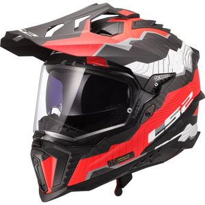LS2 - MX701 Explorer Carbon Trick - Integraalhelm - Wit/Rood - Koolstofvezel