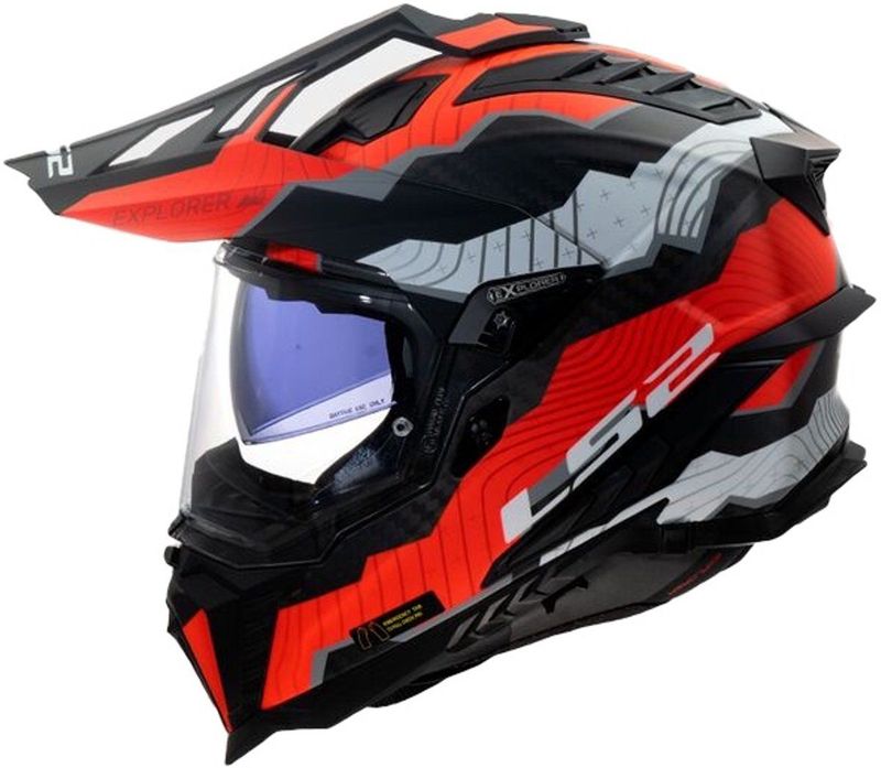 LS2 - MX701 Explorer Carbon Trick - Integraalhelm - Wit/Rood - Koolstofvezel