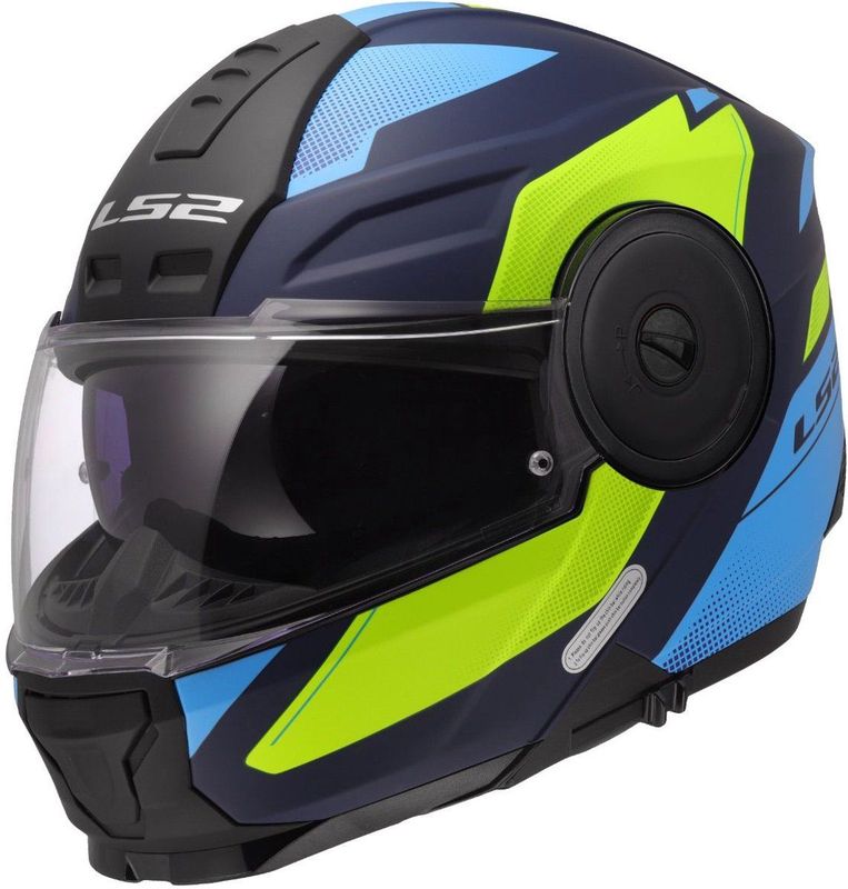 LS2 - FF902 Scope II - Systeemhelm - Duria Matt Blauw Fluo Geel - ECE-22.06 Goedkeuring