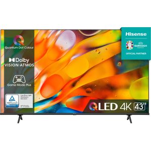 Hisense 43E7KQ QLED Smart TV, 108 cm (43 inch), 4K, HDR10, HDR10+, decodering, HLG, Dolby Vision, DTS Virtual, 60 Hz paneel, Bluetooth, Alexa Built-in, VIDAA Voice, zwart