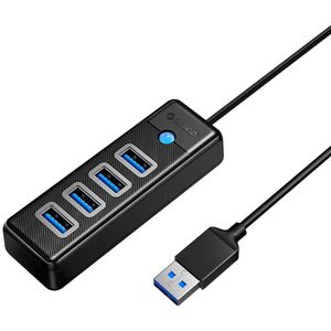 Orico Hub USB naar 4x USB 3.0, 5 Gbps, 0,15m (Zwart) (USB-A, 4 ports), Docking station + USB-hub, Zwart
