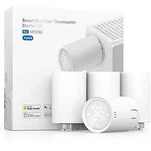 Meross Aangesloten thermostaatkop (zonder HUB), set van 4 thermostaten, compatibel met HomeKit, Alexa en Google Home, thermostaat voor warmwaterradiator met spraakbesturing en afstandsbediening