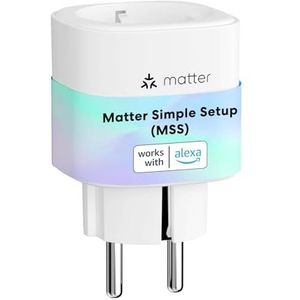 Meross Matter Slimme Stopcontacten met stroomverbruik, WLAN contactdozen met stroommeter voor balkoncentrale, werkt met Apple HomeKit, Alexa en Google, 16A, FFS Ver.