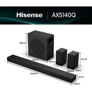 Hisense AX5140Q - Soundbar - 5.1.4 - 600 W - Draadloze Achterluidspreker - Dolby Atmos - DTS:X
