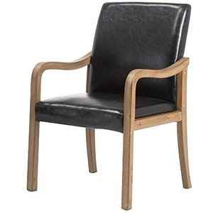 Eetkamerstoel, doe de oude retro pu lederen stoffen lounge stoel met armleuningen Restaurant stoel uit één stuk massief hout benen bureaustoel Maximaal draagvermogen: 330 lbs (Color : Black)