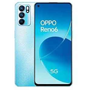 OPPO Reno 6 5G Gratis Mobiele Telefoon, 8 GB + 128 GB, 64 + 8 + 2 + 32 MP, Android Smartphone, 4300 mAh accu, 65 W snelladen, Dual SIM, Blauw