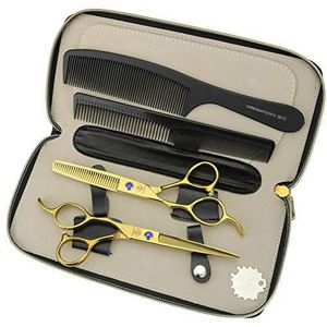 JIESENYU Japan 440c Staal 6"" Goud Linkerhand Haar Schaar Set - Professionele Kappers Gereedschap Met Snijden en Dunner Schaar (Set)