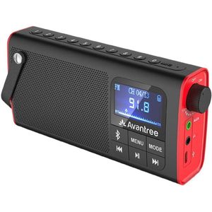 Avantree 3-in-1 draagbare FM-radio, kleine mini-radio met bluetooth-luidspreker, SD-kaart, MP3-speler met accu, automatische scanbesparing, led-display, werkt op batterijen - SP850
