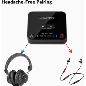 Avantree - D4169 Dual Bluetooth 5.0 Wireless Over & In Ear Headphones Earbuds for TV Watching with a Low Latency Transmitter, Neckband Earphones, Personalized Volume Control, Plug n Play, No Audio Delay