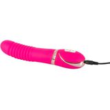 Vibe Couture – Pleats Dubbellaags Siliconen Vibrator met Extra Stimulerende Ribbels Oplaadbaar – 22 cm - Roze