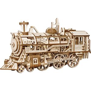 Robotime modelbouwpakket Locomotief hout 370mmx185mmx120mm - Naturel kleur