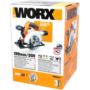 WORX WX529.9 Accu-handcirkelzaag, 20 V, met instelbare snijhoek, snelle vervanging van het zaagblad en aansluiting voor stofafzuiging, diameter 150 mm, zonder accu en oplader