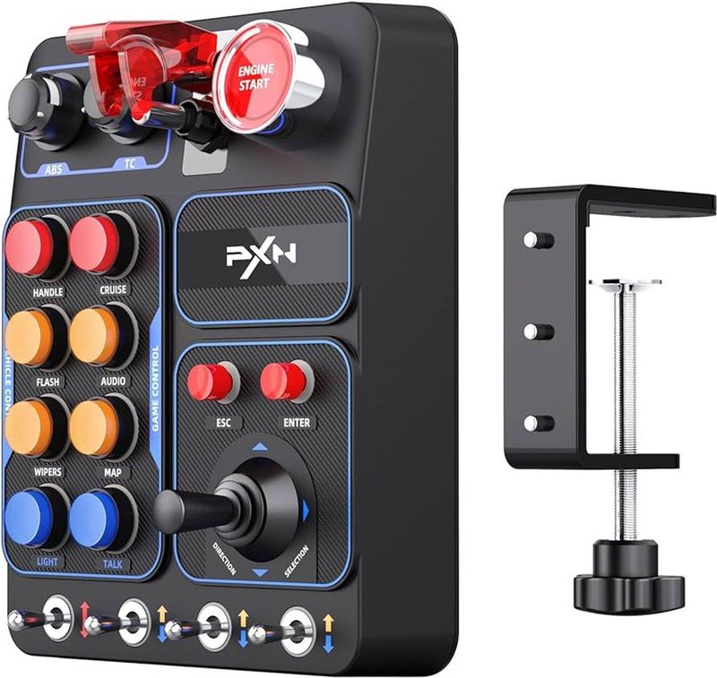 PXN CB1 - Zij Paneel voor Gaming Stuur - PC - 19 Sim Knoppen - RGB - USB - Klem