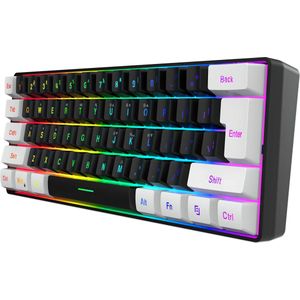HXSJ V700 RGB Compact Gaming Toetsenbord Qwerty 61 toetsen met achtergrondverlichting Zwart/Wit
