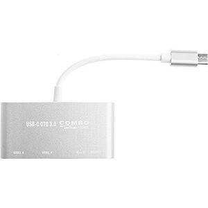 USB-C OTG Hub, Lzcat USB-C naar USB 3.0 + USB 2.0 + TF/SD/Micro SD-kaartlezer + Micro USB Power Charging Port - Aluminium Adapter Connector Kabel voor Macbook Pro/ChromeBook/Meer Type-C Apparaten (Zilver)