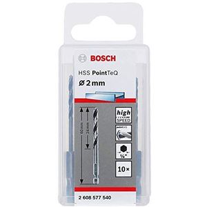 Bosch Professional 10-delige PointTeQ Boor met zeskantschacht (voor metaal, Ø: 2,0 mm, Totale lengte: 60 mm, ¼"" zeskantschacht, accessoire voor slagschroevendraaier en boor-/schroefmachine)