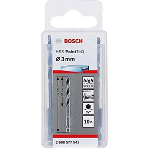 Bosch Professional 10-e PointTeQ Boor met zeskantschacht (voor metaal, Ø: 3,0 mm, Totale lengte: 72 mm, ¼"" zeskantschacht, accessoire voor slagschroevendraaier en boor-/schroefmachine)