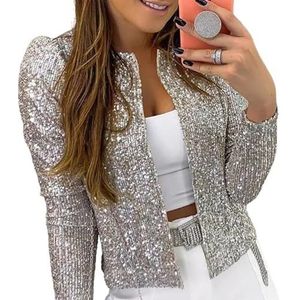 Allegra K Dames Pailletten Bolero met uitlopende mouwen Crop