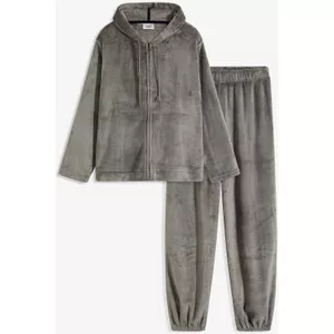 Huispak voor heren, behaaglijk warm: pyjama voor heren, lange winter, kerstpyjama, teddyfleece, knuffelpak, hoodie, eendelige slaapoverall met capuchon, nachtkleding, jumpsuit, volledige pyjama, wijn, XL