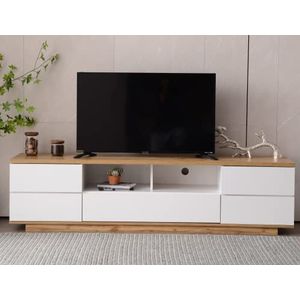 Moderne Colorblocking-tv-kast - hoogglans oppervlak - TV-kast met houtnerf 180cm - Stijlvol en praktisch! (Wit)