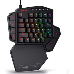 Redragon K585 DITI Eenhandig RGB mechanisch gamingtoetsenbord, bruine schakelaars, Type-C professioneel gamingtoetsenbord met 7 ingebouwde macrotoetsen, afneembare polssteun, 42 toetsen