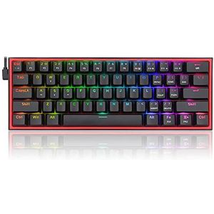 Redragon K617 Fizz 60% Bedraad RGB Gaming Toetsenbord, 61 Toetsen Compact Mechanisch Toetsenbord Lineaire RODE Schakelaar Pro Driver/Software Ondersteund Zwart