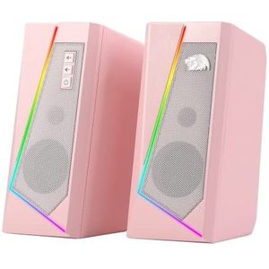 Redragon Gs520 Rgb Desktop Speakers, 2.0 Kanaal Pc Stereo Speaker Met 6 Kleurrijke Led Modi, Verbeterd Geluid, Wit/Roze