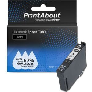 PrintAbout huismerk Inktcartridge T0801 Zwart Geschikt voor Epson