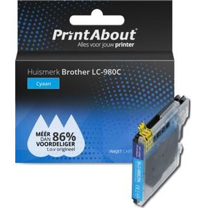 PrintAbout huismerk Inktcartridge LC-980C Cyaan Geschikt voor Brother