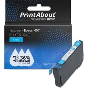 PrintAbout huismerk Inktcartridge 407 (C13T07U240) Cyaan Geschikt voor Epson