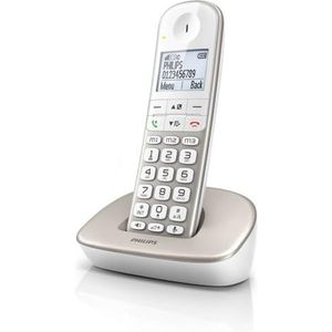 Philips XL4901S / 23 - Draadloze vaste telefoon (16 uur, compatibele hoofdtelefoon, directe nummering, luidspreker, My Sound, 2 nummers per contact, antislip, ruisonderdrukking) wit/goud