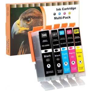 Alternatief multipack 5 set voor Canon PGI-580 CLI-581 Y/C/M/BK | Canon Pixma TR7550/ TR8550/ TS6350/ TS6150/ TS6151/ TS8150/ TS8151/