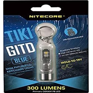 Nitecore TIKI Glow In The Dark oplaadbare sleutelhangerzaklamp, 300 lumen, blauw