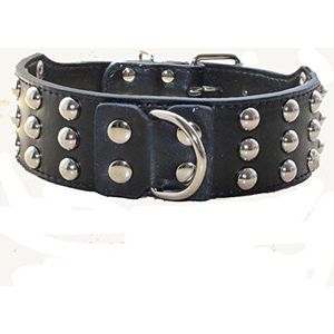 haoyueer 2 inches Brede Leer 3 Rijen Studded Hond Kraag Zware Duty Fit Grote Honden Pit Bull Terrier Mastiff, L, Zwart