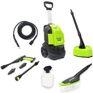 Greenworks G30 pressure washer kit with patio cleaner, brush, turbo nozzle and vario nozzle