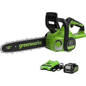 Greenworks GD24CS30K4 Accu Kettingzaag met Borstelloze Motor, 30 cm Zaagbladlengte, 7,8 m/s Kettingsnelheid, Automatische Oliesmering, Terugslagbeveiliging, 24V 4Ah Accu & Lader