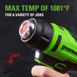 Greenworks G24HG Accu Heteluchtpistool, Warmt Snel op In 9 Seconden, 200 L/Min 2 Ventilatorsnelheden, ZONDER 24V Accu en Oplader, 3 Jaar Garantie