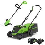 Greenworks elektrische grasmaaier 24V 33cm 30L grasopvangbox en draadloze grastrimmer 25cm automatische invoerkop incl. 1 Accu 4Ah & Oplader GD24LM33LT25K4