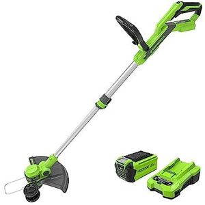 Greenworks G40LT33K2 Accu Grastrimmer met Wiel voor Kleine tot Middelgrote Tuinen, 33 cm Maaibreedte, Automatische Invoer 1,65 mm Nylondraad, 40V 2Ah Accu en Oplader