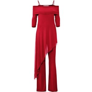 Rood - Jumpsuit - 95% Polyester, 5% Elastaan - 3/4-Mouwen, Lange Lengte