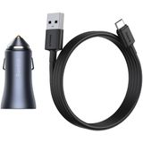 Baseus autolader, 2x USB, 40W + kabel USB naar USB-C 1m (grijs) voor samsung TZCCJD-A0G