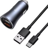 Baseus autolader, 2x USB, 40W + kabel USB naar USB-C 1m (grijs) voor samsung TZCCJD-A0G